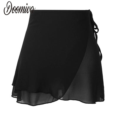 Women Chiffon Lace-up Wrap Skirts Ballet Lyrical Dancewear Summer Females Solid Miniskirts Casual Clothes for Dance Training