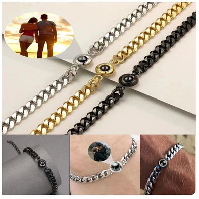 Custom Projection Bracelet Titanium Steel With Picture Cuban Chain Bracelet With Personalized Photo Projection Suitable For Men