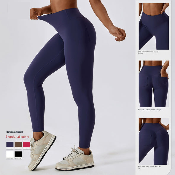 2023 Nude Feel High Waist Buttock Lifting Yoga Pants Pocket Belly Holding Tight Sweat pants Running Quick-Drying Fitness Pants Trousers