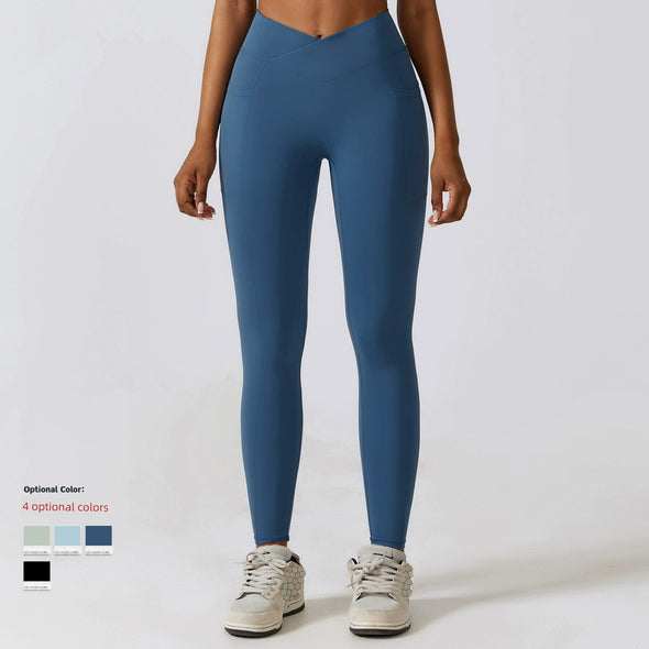 2023 Hip Raise Fitness Pants Women's Quick-Drying Skinny Running Sports Pants Pocket Nude Feel High Waist Yoga Pants Hip Pants