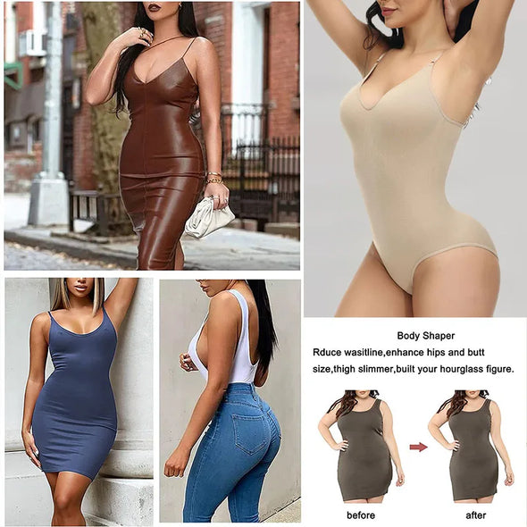Dropship Spaghetti Strap Bodysuits Compression Body Suit Open Crotch Shapewear Slimming Body Shaper Smooth Out Women Bodysuit