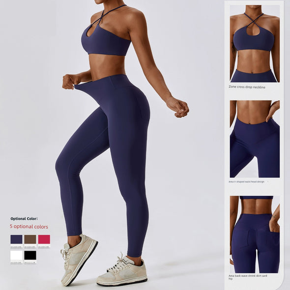 2023 Fashion Quick-Drying Nude Feel Yoga Suit Sports Back Shaping Workout Clothes Hip Lifting Sexy Skinny Yoga Clothes Two Pieces