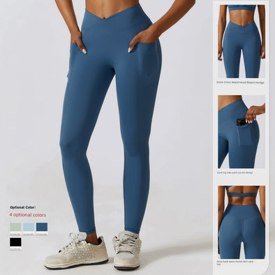 2023 Hip Raise Fitness Pants Women's Quick-Drying Skinny Running Sports Pants Pocket Nude Feel High Waist Yoga Pants Hip Pants